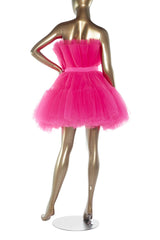 Hot Pink A Line Short Puffy Tulle Party Dress Cocktail Dresses